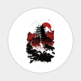 japan old castle - red & black print Magnet